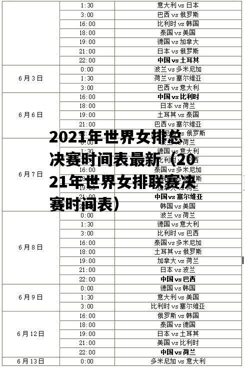 2021世界女排联赛半决赛时间，赛程安排及参赛队伍情况  第2张