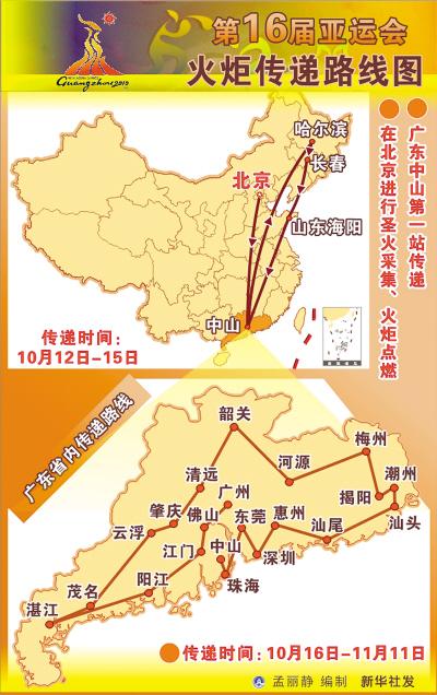 广州亚运会火炬传递路线及时间表  第1张