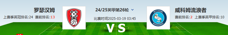 2025年3月19日英甲第26轮 罗瑟汉姆VS威科姆 比分预测方案 第1张 2025年3月19日英甲第26轮 罗瑟汉姆VS威科姆 比分预测方案 第1张